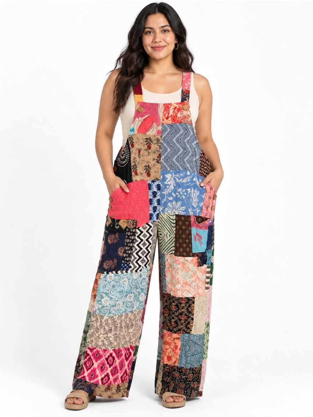 Rising International Patchwork Overalls Jumpsuit – One Size – Multicolor